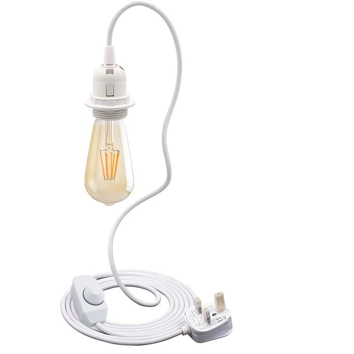 4 m Plug-In Pendant Lamp Holder Kit with Dimmer – White, UK Plug - photo 2