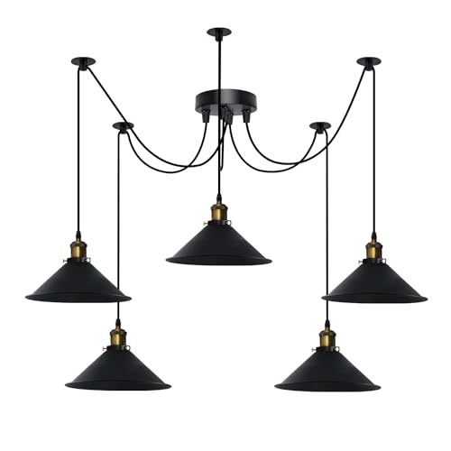 5-Light Spider Pendant – 22 cm Cone Shades, 12 Colours, E27 - photo 4