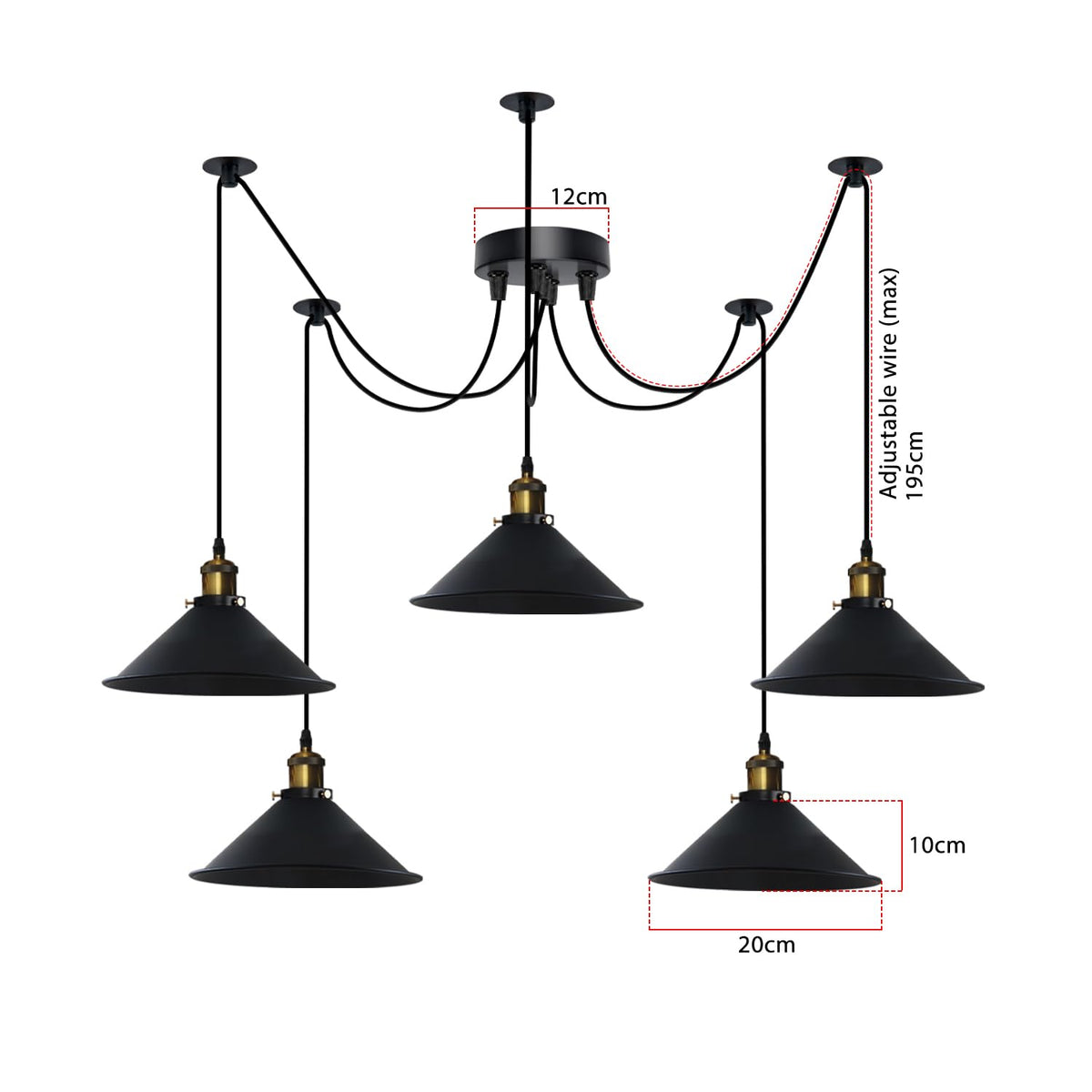5-Light Spider Pendant – 22 cm Cone Shades, 12 Colours, E27 - photo 5