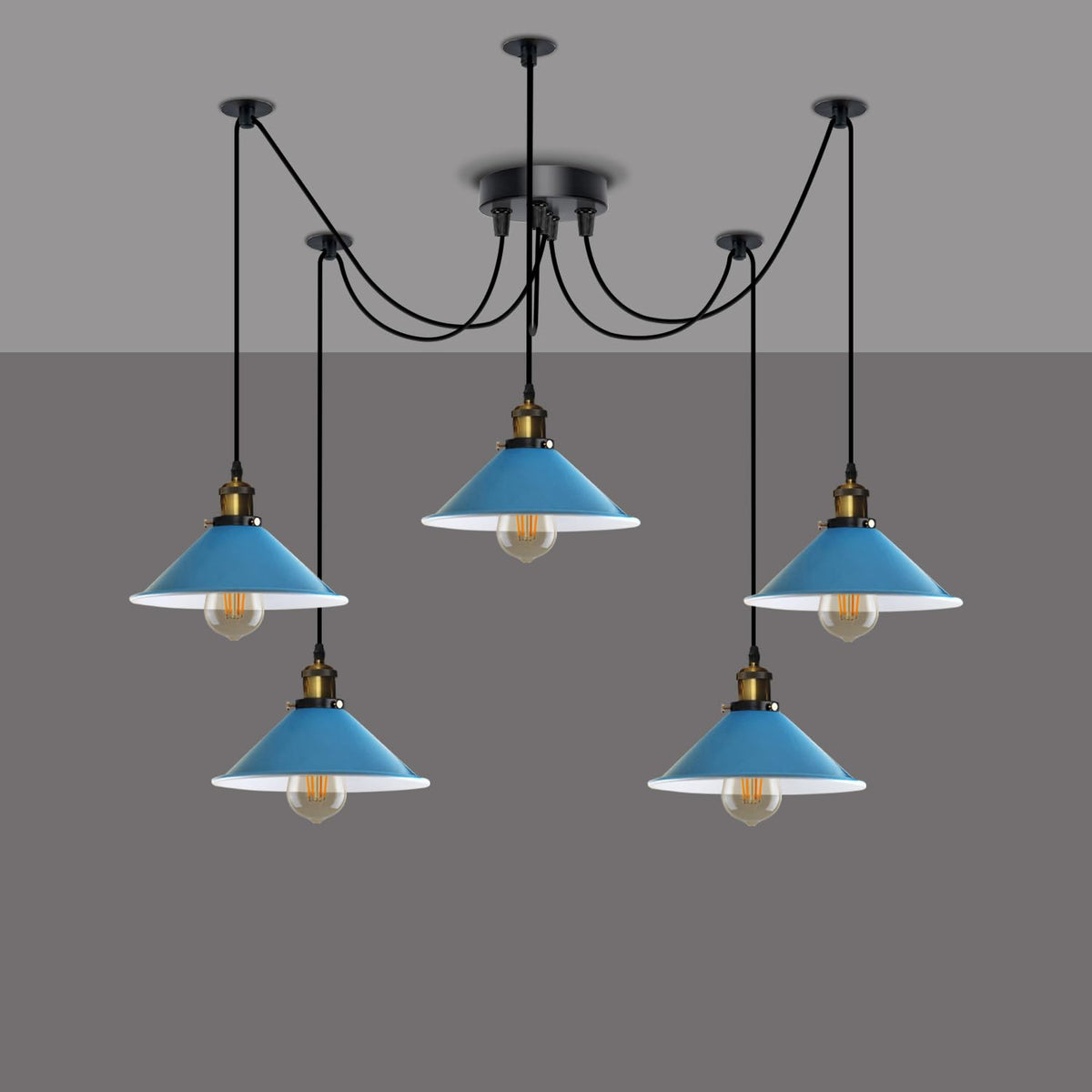 5-Light Spider Pendant – 22 cm Cone Shades, 12 Colours, E27 - photo 6