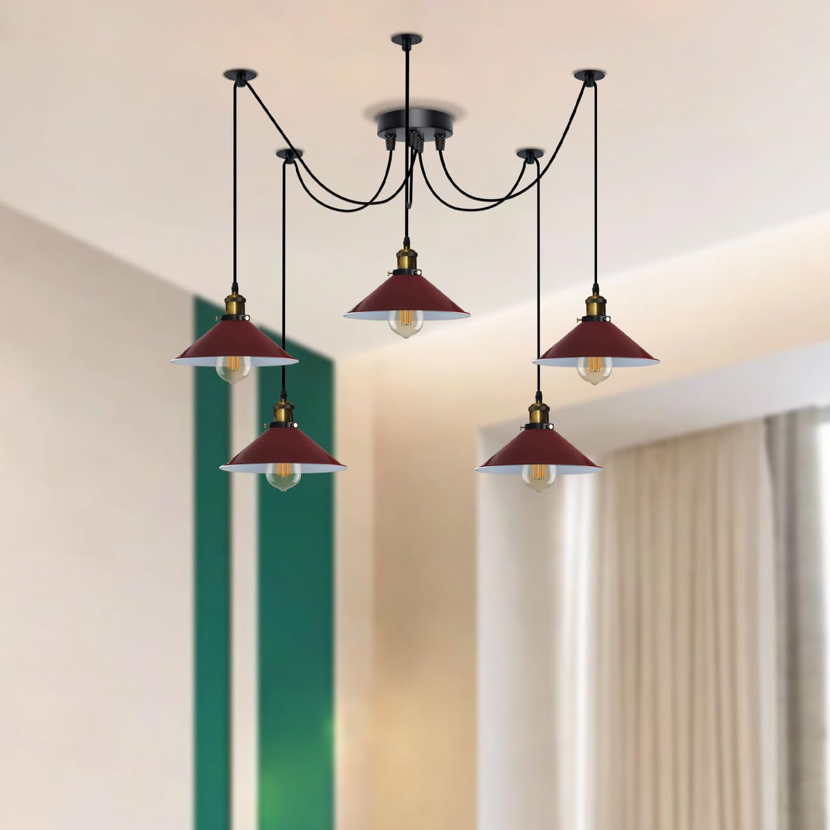 5-Light Spider Pendant – 22 cm Cone Shades, 12 Colours, E27 - photo 7