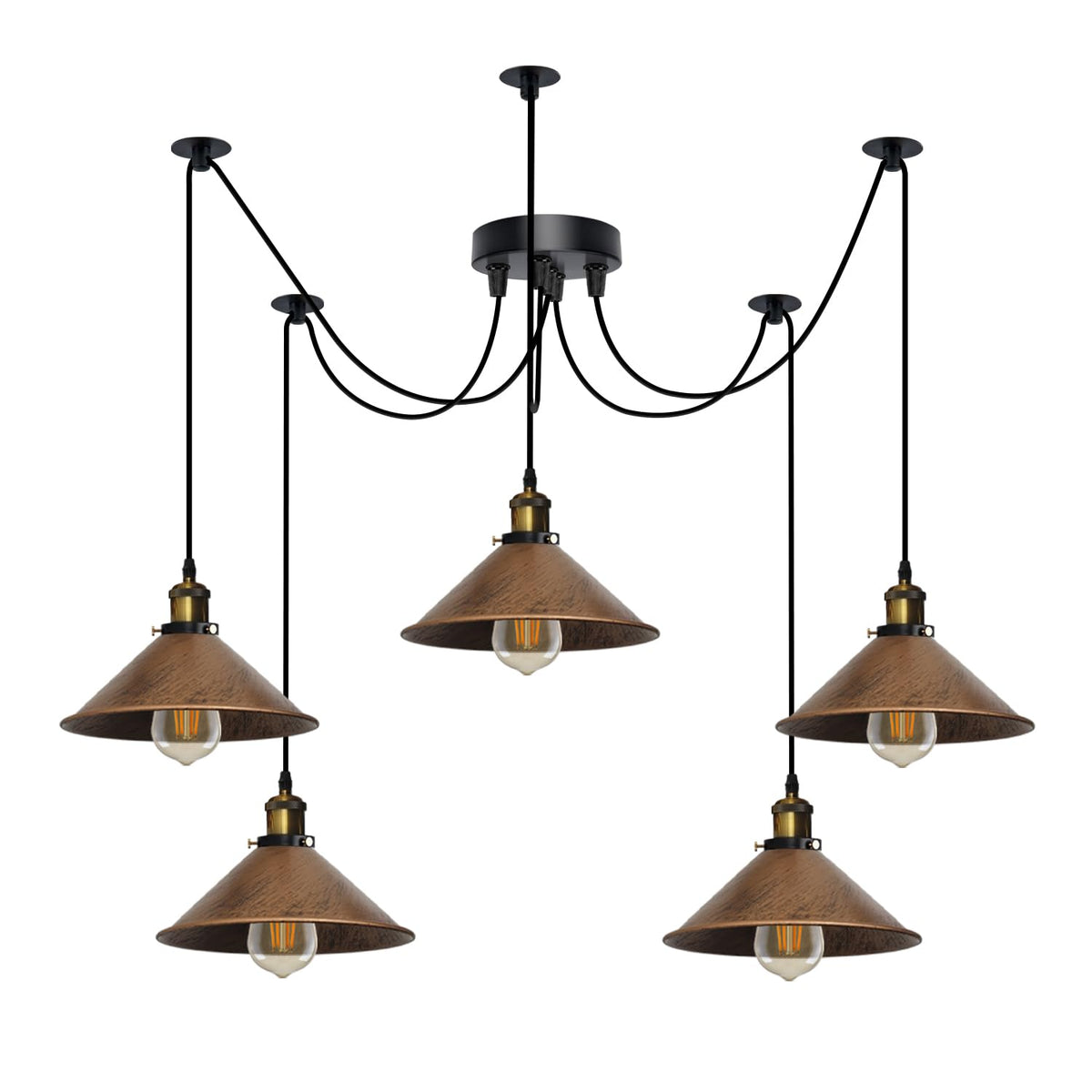 5-Light Spider Pendant – 22 cm Cone Shades, 12 Colours, E27 - photo 9