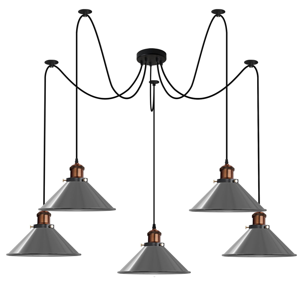 5-Light Spider Pendant – 22 cm Cone Shades, 12 Colours, E27 - photo 27