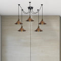 5-Light Spider Pendant – 22 cm Cone Shades, 12 Colours, E27 - Yellow Brass, Flat Cone 22 cm Rustic Red, Without Bulb