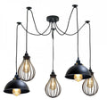 5-Arm Spider Pendant – 2 Dome Shades & 3 Wire Cages, Black, E27