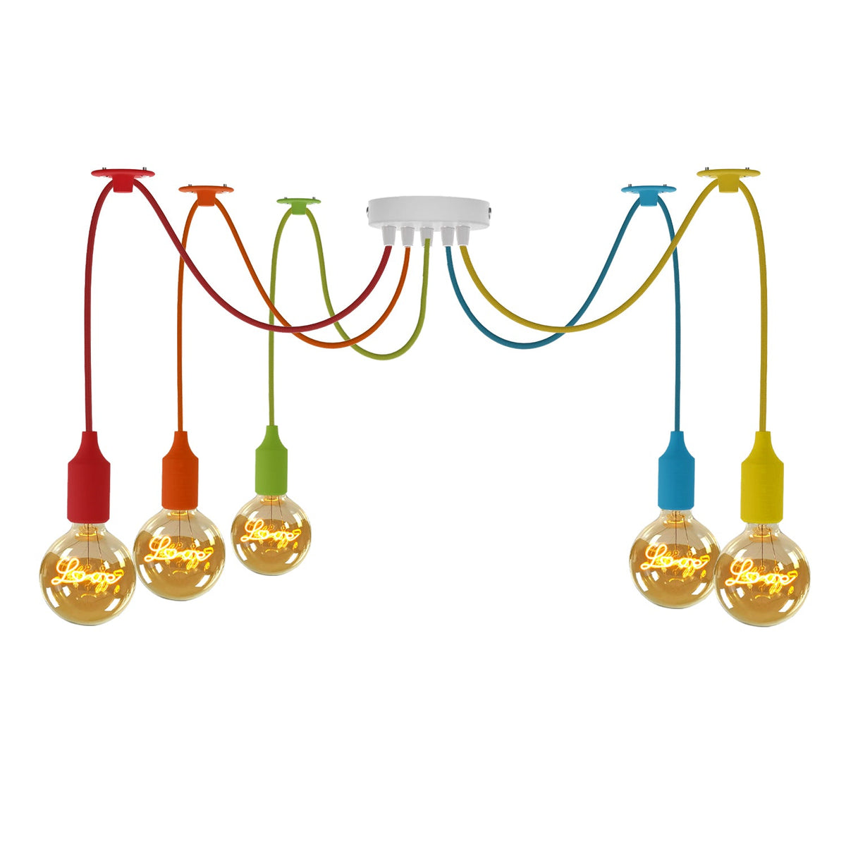 5-Light Silicone Spider Pendant – Multi-Colour, E27 - Silicone E27, Multi-Colour, With 5 G125 LED Globe Bulbs