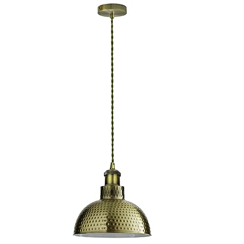 Green Brass Pendant Light with Hammered 26 cm Shade – E27