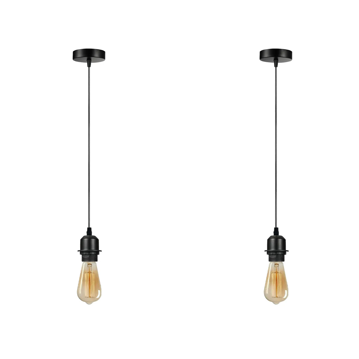 Pendant Light Fitting – E27 Holder, 1 m Cable, Single or Packs - Black, No Shade Pack of 2, ST64 Bulb