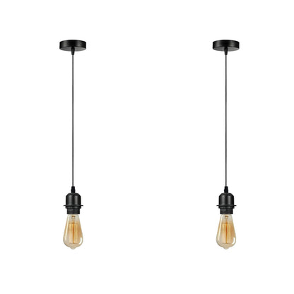 Pendant Light Fitting – E27 Holder, 1 m Cable, Single or Packs - Black, No Shade Pack of 2, ST64 Bulb