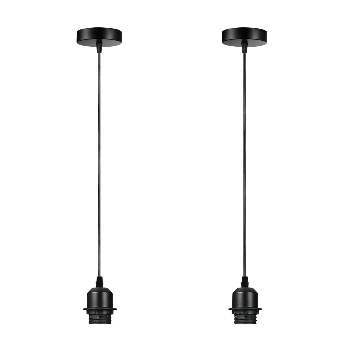 Pendant Light Fitting – E27 Holder, 1 m Cable, Single or Packs - Black, No Shade Pack of 2, Without Bulb