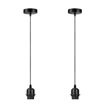 Pendant Light Fitting – E27 Holder, 1 m Cable, Single or Packs - Black, No Shade Pack of 2, Without Bulb