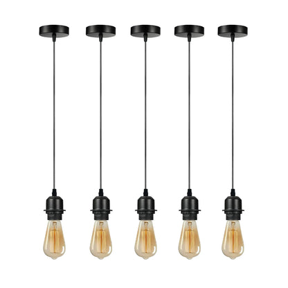 Pendant Light Fitting – E27 Holder, 1 m Cable, Single or Packs - Black, No Shade Pack of 5, ST64 Bulb