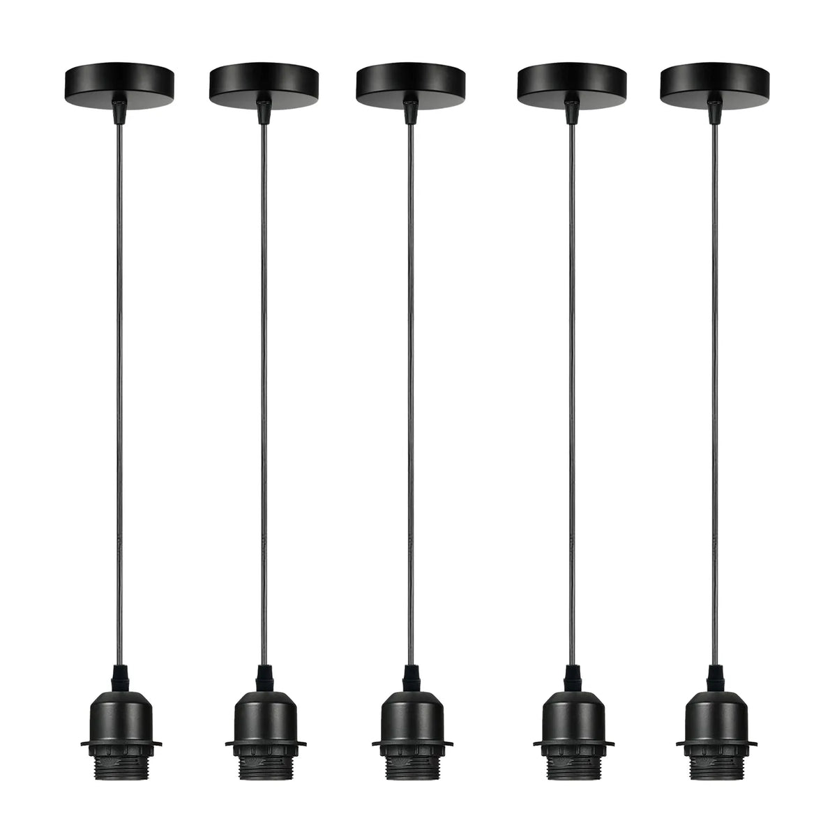 Pendant Light Fitting – E27 Holder, 1 m Cable, Single or Packs - Black, No Shade Pack of 5, Without Bulb