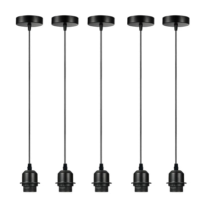 Pendant Light Fitting – E27 Holder, 1 m Cable, Single or Packs - Black, No Shade Pack of 5, Without Bulb