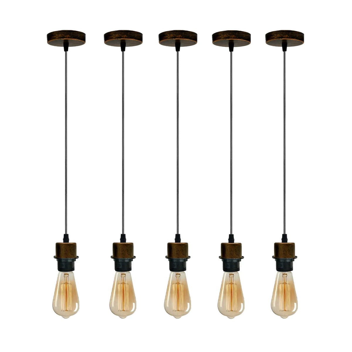 Pendant Light Fitting – E27 Holder, 1 m Cable, Single or Packs - Brushed Copper, No Shade Pack of 5, ST64 Bulb
