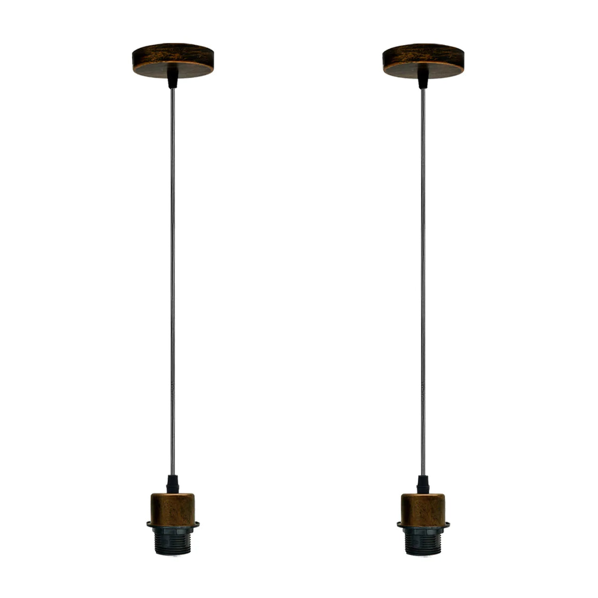 Pendant Light Fitting – E27 Holder, 1 m Cable, Single or Packs - Brushed Copper, No Shade Pack of 2, Without Bulb