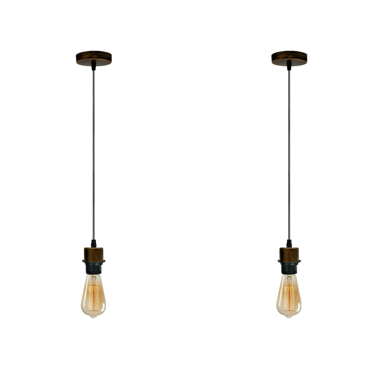 Pendant Light Fitting – E27 Holder, 1 m Cable, Single or Packs - Brushed Copper, No Shade Pack of 2, ST64 Bulb