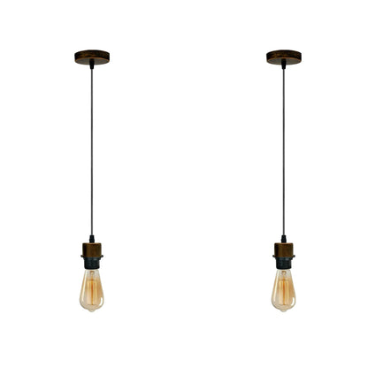 Pendant Light Fitting – E27 Holder, 1 m Cable, Single or Packs - Brushed Copper, No Shade Pack of 2, ST64 Bulb