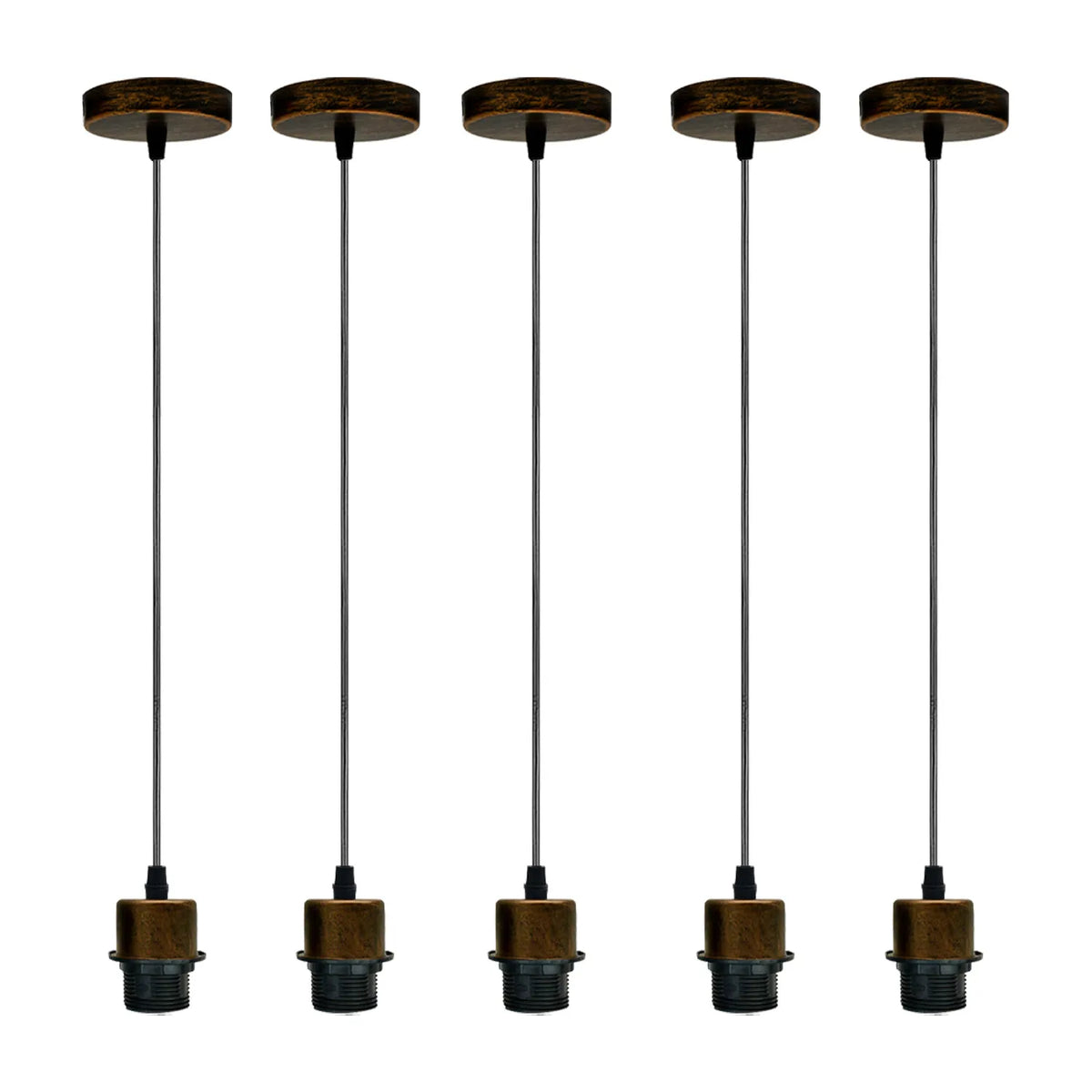 Pendant Light Fitting – E27 Holder, 1 m Cable, Single or Packs - Brushed Copper, No Shade Pack of 5, Without Bulb
