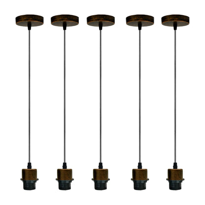 Pendant Light Fitting – E27 Holder, 1 m Cable, Single or Packs - Brushed Copper, No Shade Pack of 5, Without Bulb
