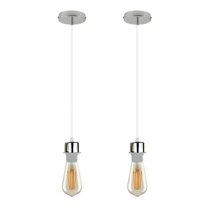 Pendant Light Fitting – E27 Holder, 1 m Cable, Single or Packs - Chrome, No Shade Pack of 2, ST64 Bulb
