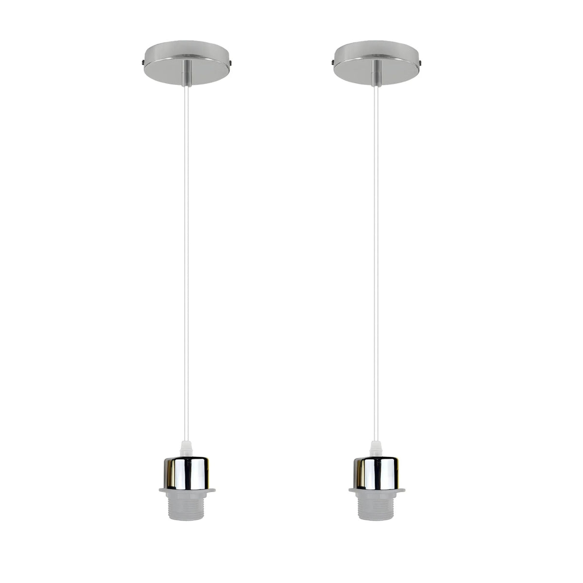 Pendant Light Fitting – E27 Holder, 1 m Cable, Single or Packs - Chrome, No Shade Pack of 2, Without Bulb