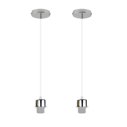 Pendant Light Fitting – E27 Holder, 1 m Cable, Single or Packs - Chrome, No Shade Pack of 2, Without Bulb