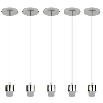 Pendant Light Fitting – E27 Holder, 1 m Cable, Single or Packs - Chrome, No Shade Pack of 5, Without Bulb