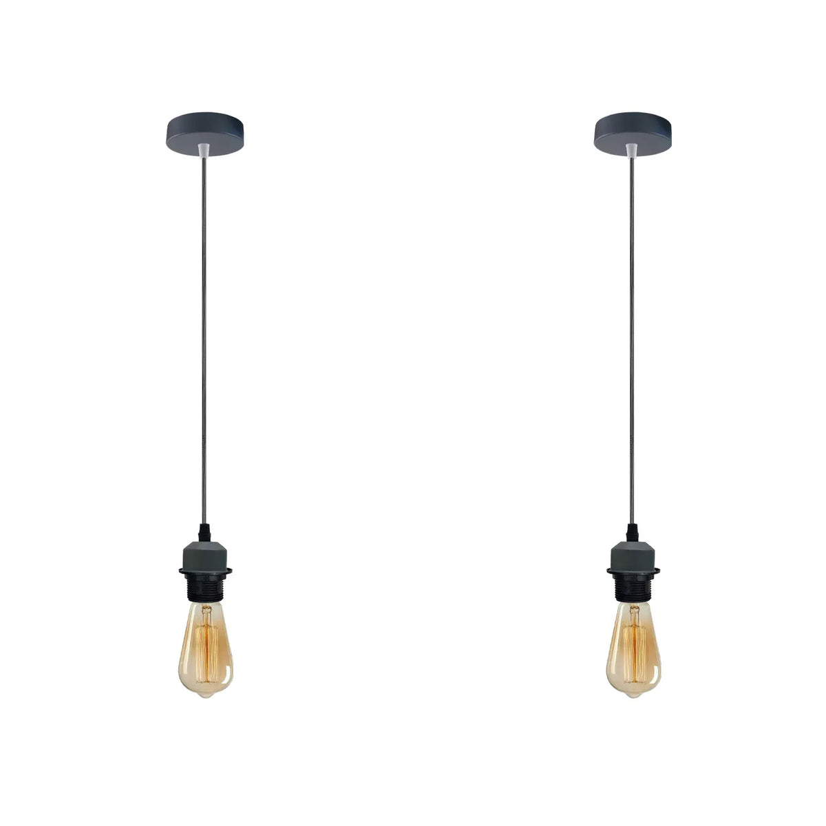 Pendant Light Fitting – E27 Holder, 1 m Cable, Single or Packs - Grey, No Shade Pack of 2, ST64 Bulb