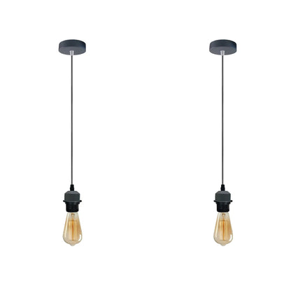 Pendant Light Fitting – E27 Holder, 1 m Cable, Single or Packs - Grey, No Shade Pack of 2, ST64 Bulb