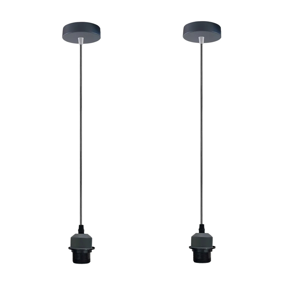 Pendant Light Fitting – E27 Holder, 1 m Cable, Single or Packs - Grey, No Shade Pack of 2, Without Bulb