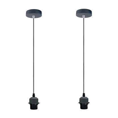 Pendant Light Fitting – E27 Holder, 1 m Cable, Single or Packs - Grey, No Shade Pack of 2, Without Bulb