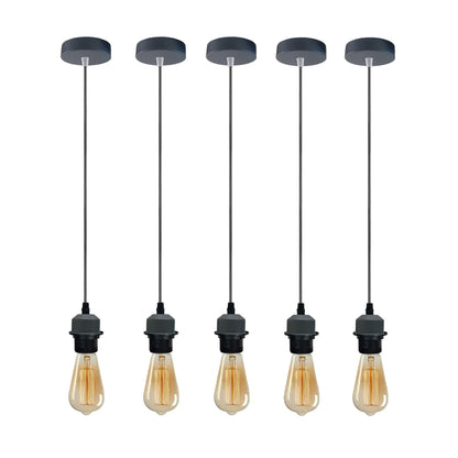 Pendant Light Fitting – E27 Holder, 1 m Cable, Single or Packs - Grey, No Shade Pack of 5, ST64 Bulb