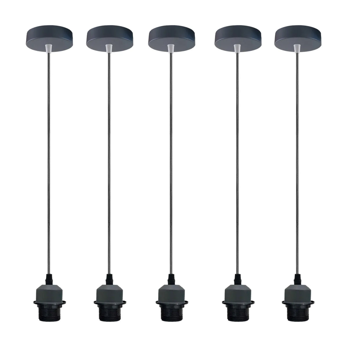Pendant Light Fitting – E27 Holder, 1 m Cable, Single or Packs - Grey, No Shade Pack of 5, Without Bulb