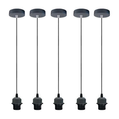 Pendant Light Fitting – E27 Holder, 1 m Cable, Single or Packs - Grey, No Shade Pack of 5, Without Bulb
