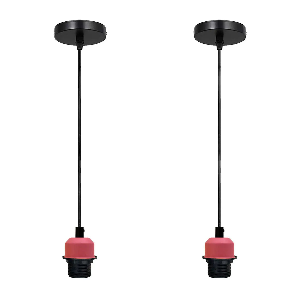 Pendant Light Fitting – E27 Holder, 1 m Cable, Single or Packs - Pink, No Shade Pack of 2, Without Bulb