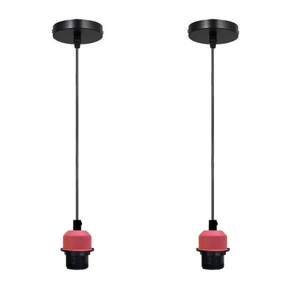 Pendant Light Fitting – E27 Holder, 1 m Cable, Single or Packs - Pink, No Shade Pack of 2, Without Bulb