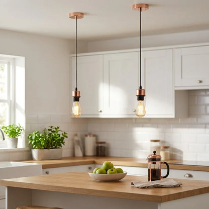 Pendant Light Fitting – E27 Holder, 1 m Cable, Single or Packs - Rose Gold, No Shade Pack of 2, ST64 Bulb