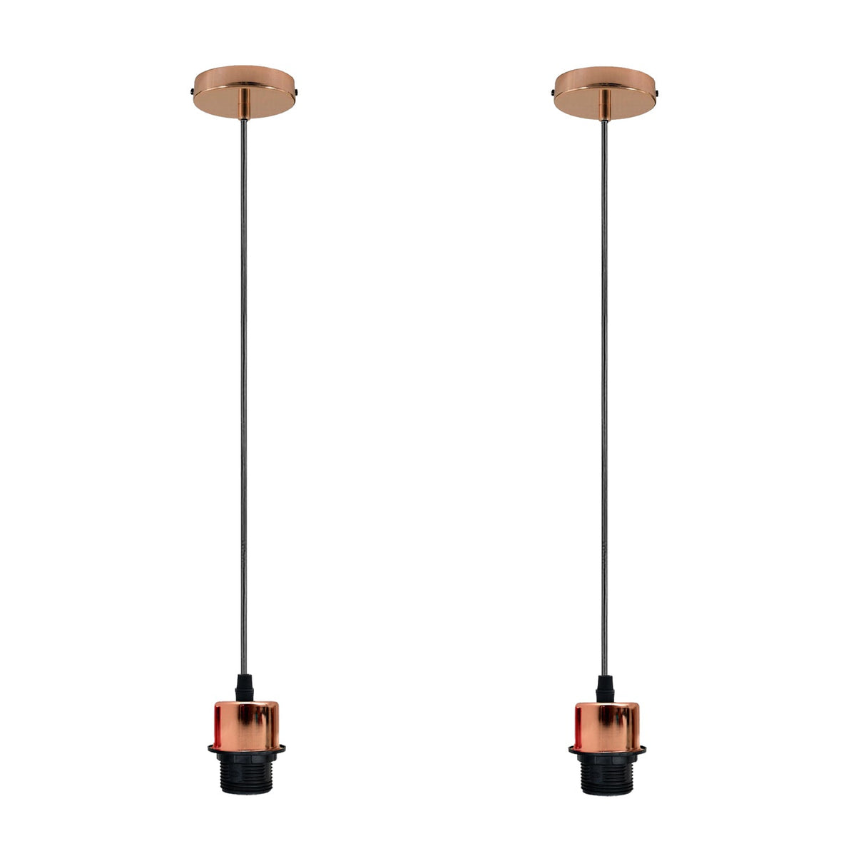 Pendant Light Fitting – E27 Holder, 1 m Cable, Single or Packs - Rose Gold, No Shade Pack of 2, Without Bulb