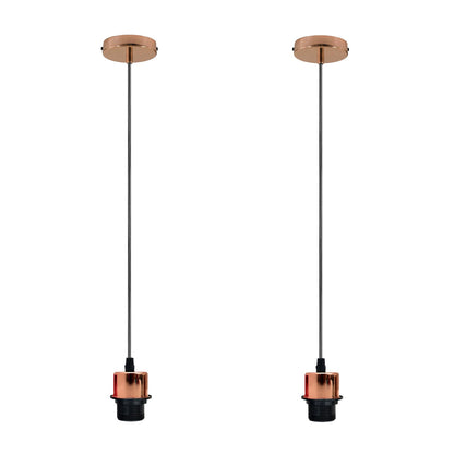 Pendant Light Fitting – E27 Holder, 1 m Cable, Single or Packs - Rose Gold, No Shade Pack of 2, Without Bulb