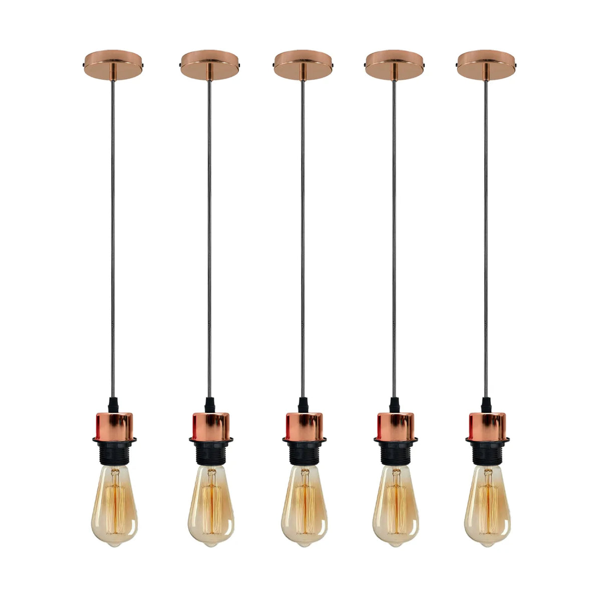 Pendant Light Fitting – E27 Holder, 1 m Cable, Single or Packs - Rose Gold, No Shade Pack of 5, ST64 Bulb