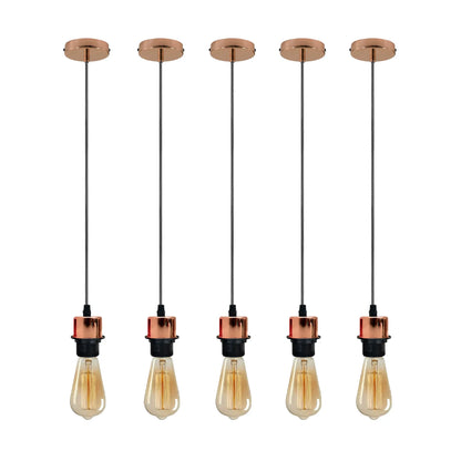 Pendant Light Fitting – E27 Holder, 1 m Cable, Single or Packs - Rose Gold, No Shade Pack of 5, ST64 Bulb