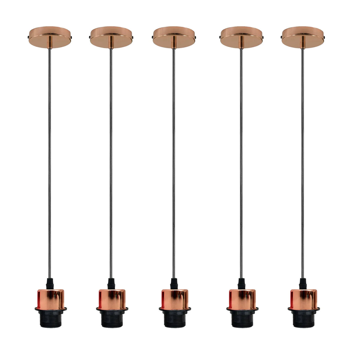 Pendant Light Fitting – E27 Holder, 1 m Cable, Single or Packs - Rose Gold, No Shade Pack of 5, Without Bulb