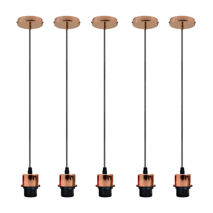 Pendant Light Fitting – E27 Holder, 1 m Cable, Single or Packs - Rose Gold, No Shade Pack of 5, Without Bulb