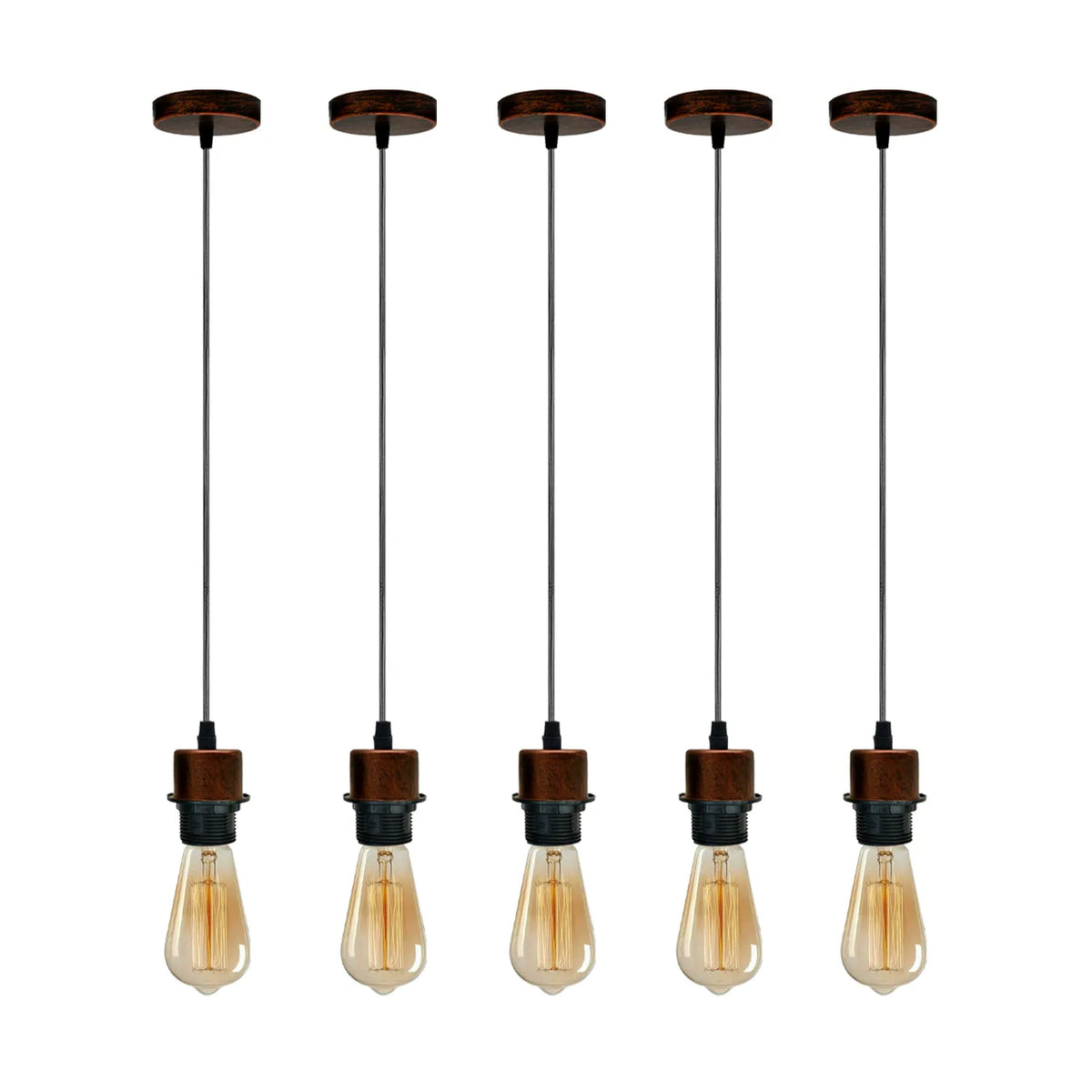 Pendant Light Fitting – E27 Holder, 1 m Cable, Single or Packs - Rustic Red, No Shade Pack of 5, ST64 Bulb