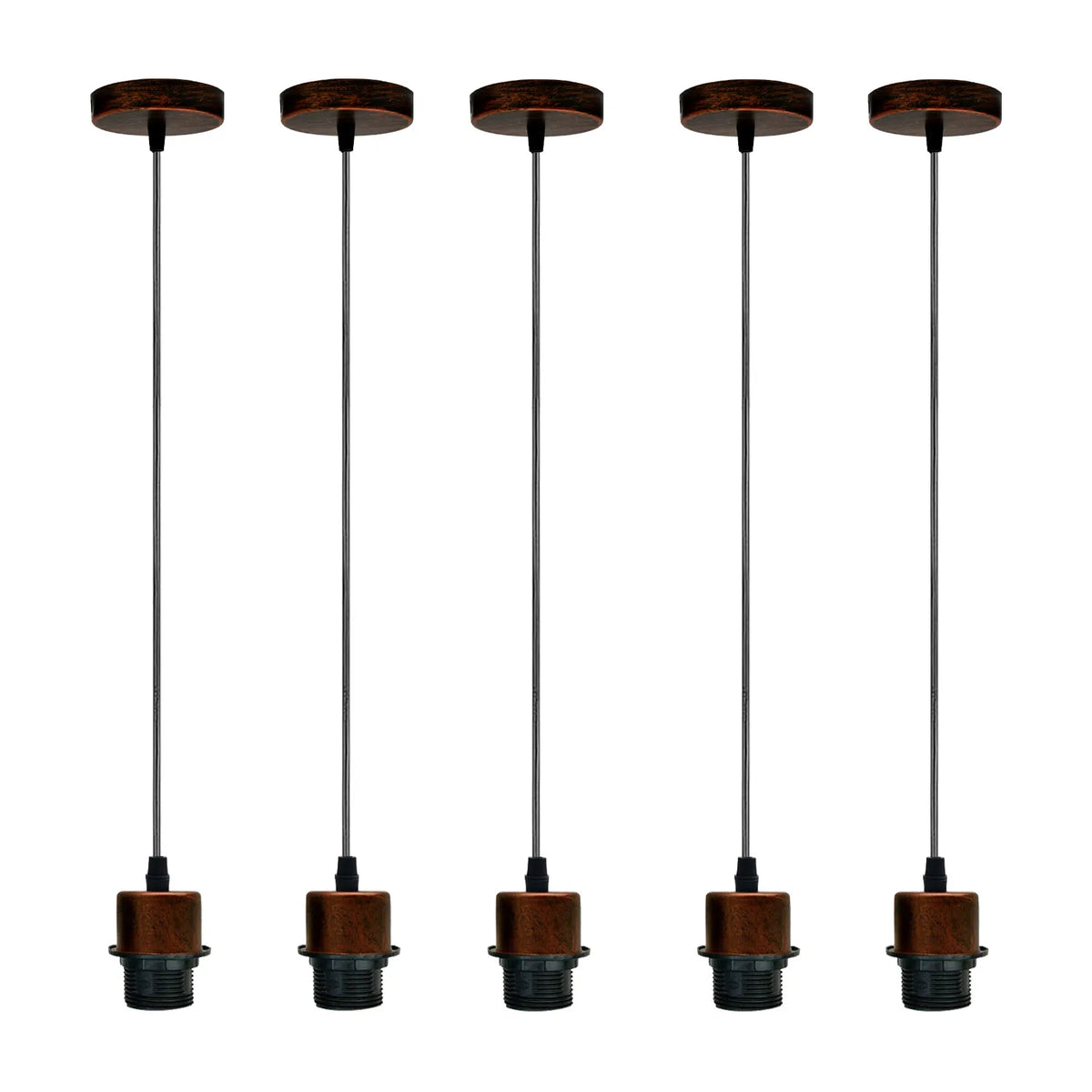 Pendant Light Fitting – E27 Holder, 1 m Cable, Single or Packs - Rustic Red, No Shade Pack of 5, Without Bulb
