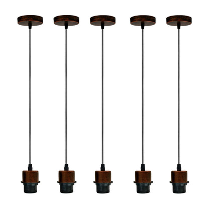 Pendant Light Fitting – E27 Holder, 1 m Cable, Single or Packs - Rustic Red, No Shade Pack of 5, Without Bulb