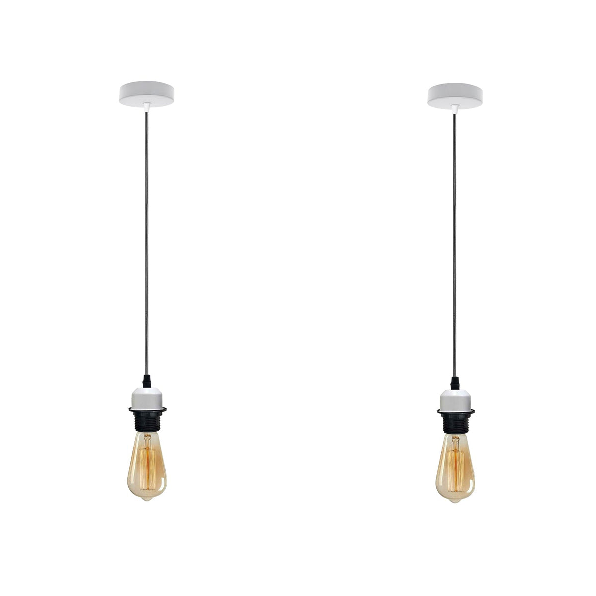 Pendant Light Fitting – E27 Holder, 1 m Cable, Single or Packs - White, No Shade Pack of 2, ST64 Bulb