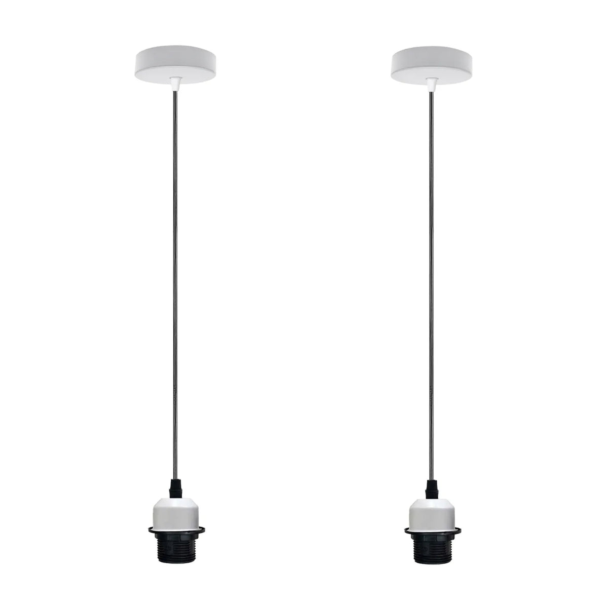Pendant Light Fitting – E27 Holder, 1 m Cable, Single or Packs - White, No Shade Pack of 2, Without Bulb
