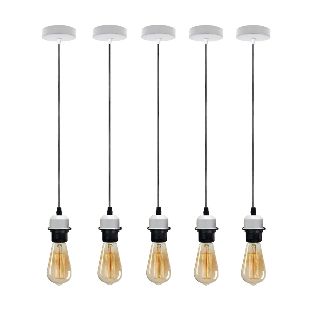 Pendant Light Fitting – E27 Holder, 1 m Cable, Single or Packs - White, No Shade Pack of 5, ST64 Bulb